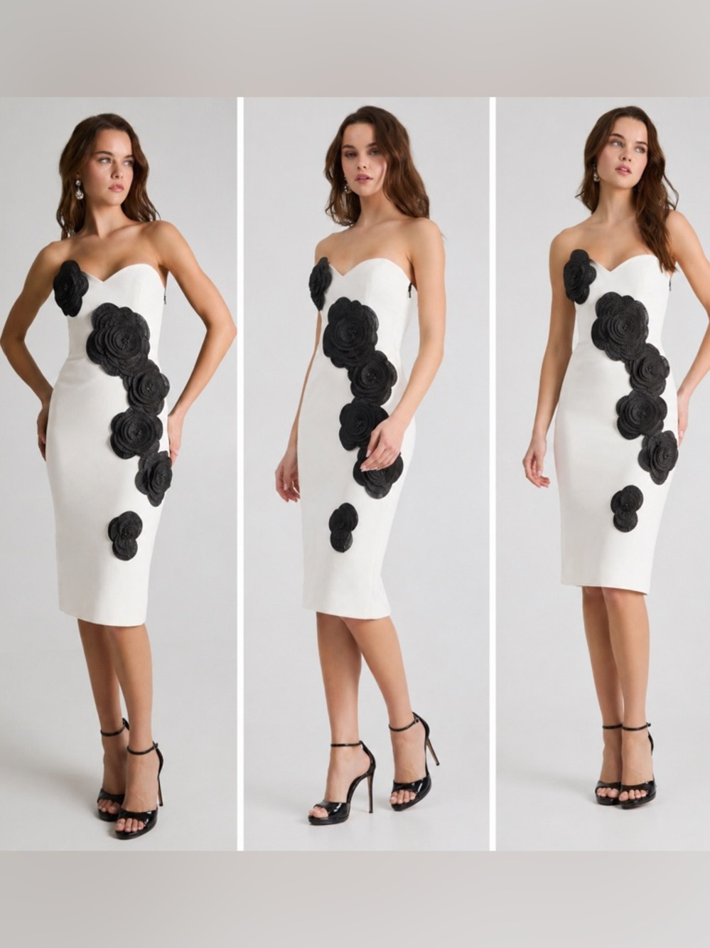Helsi Kaia Floral Appliqué Strapless Midi Black & White Dress Size XS Preloved
